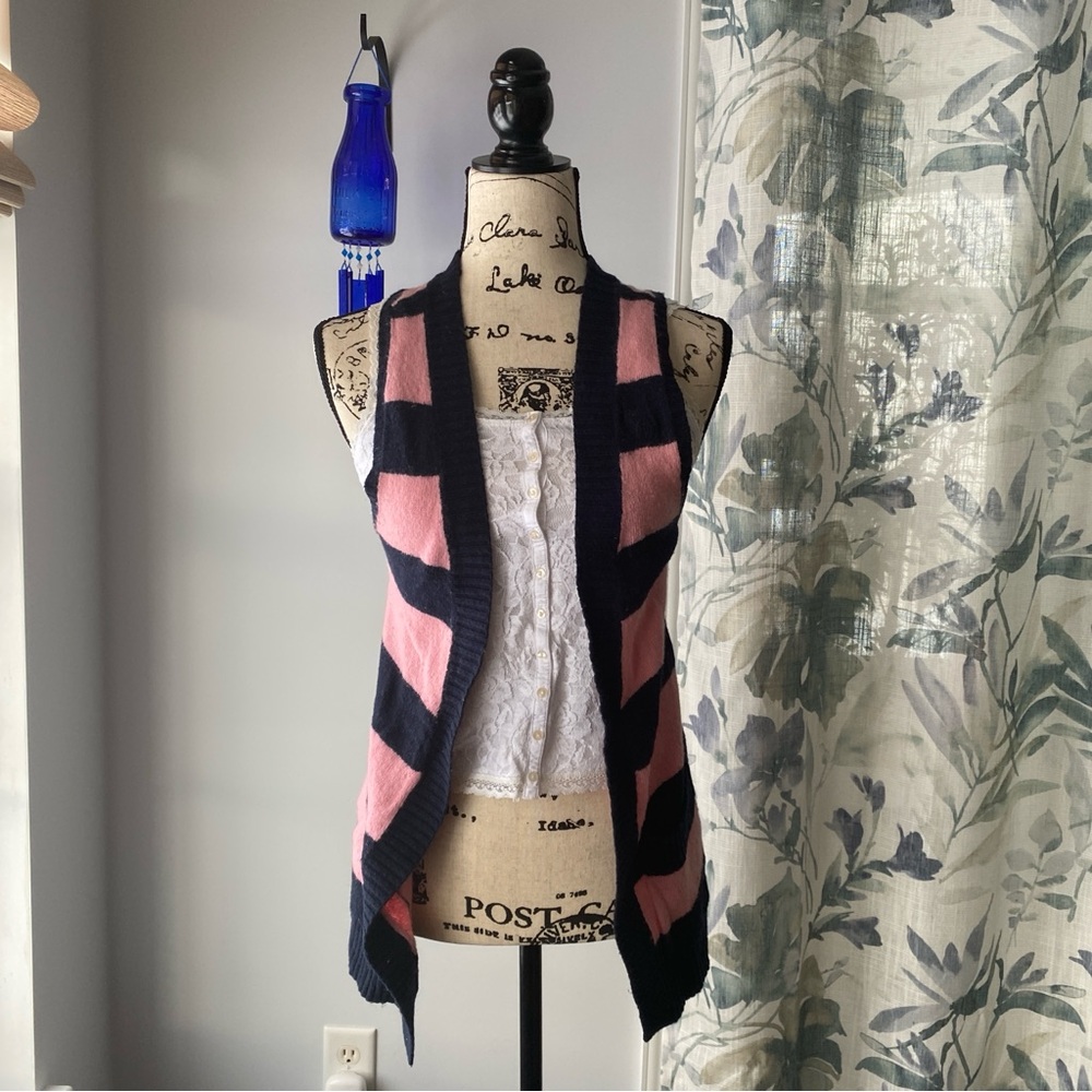 Abercrombie & Fitch Pink Striped Knit Cardigan Vest Y2K Preppy S